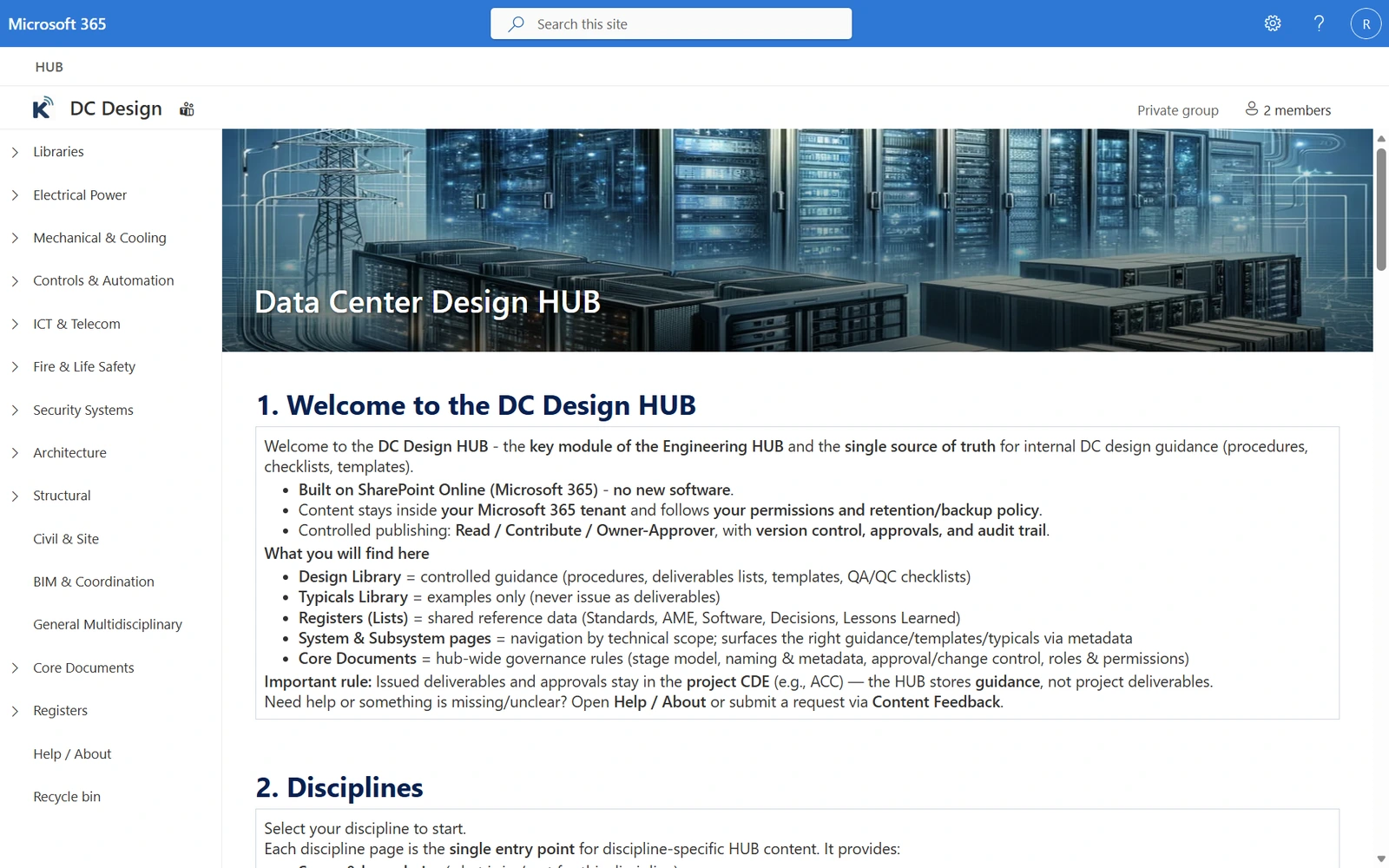 Core module view — DC Design HUB home